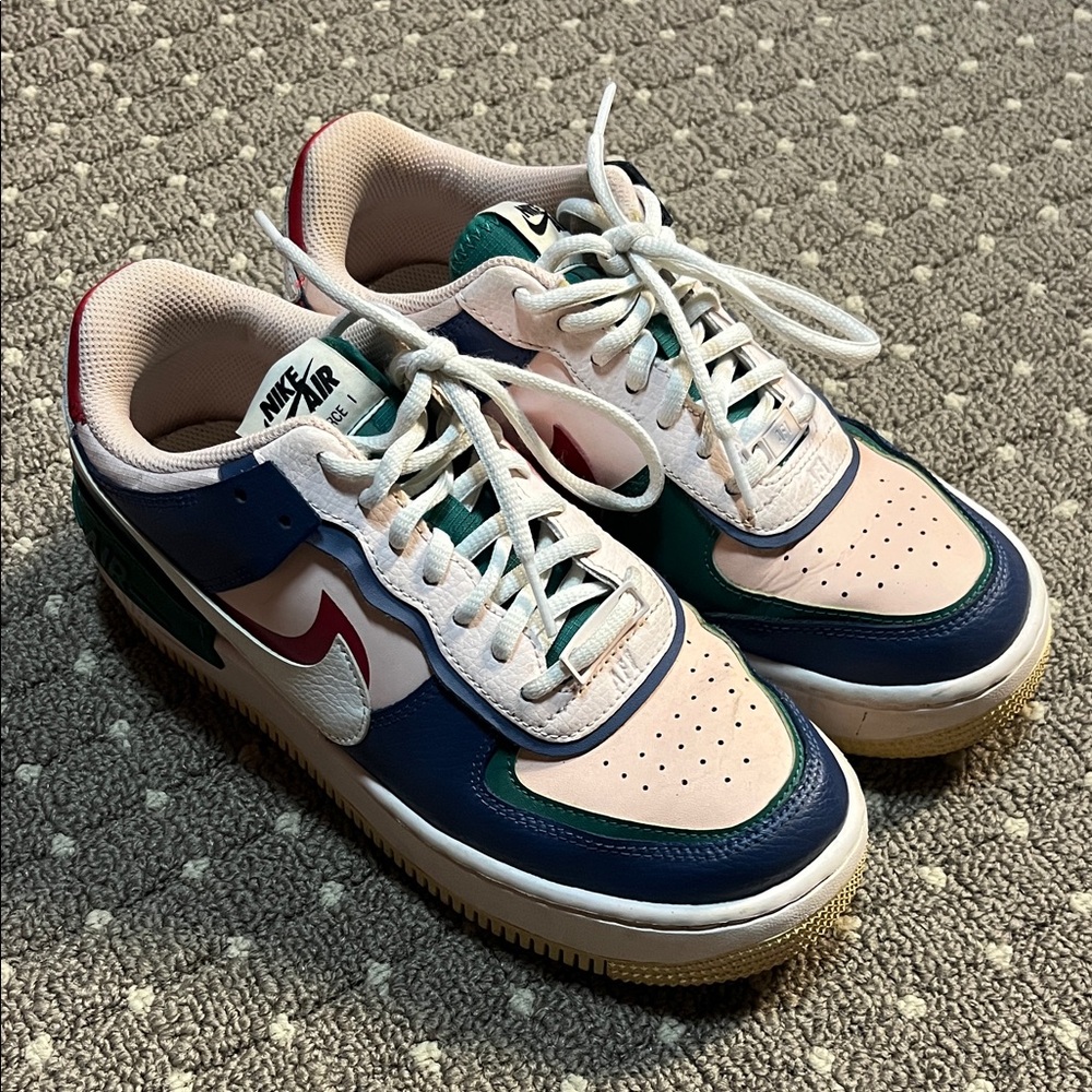 Pink, green, blue colorblock Nike Air Force 1’s | US 8
